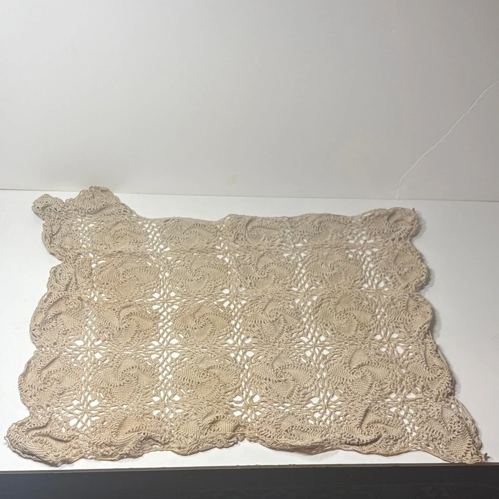 Vintage Hand Crafted Tan Crochet Furniture Cover